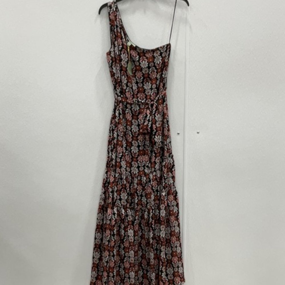 NWT [Ryegrass] Black Flowered Daisy One Shoulder Long Dress - Women's Size 12 - Picture 6 of 16